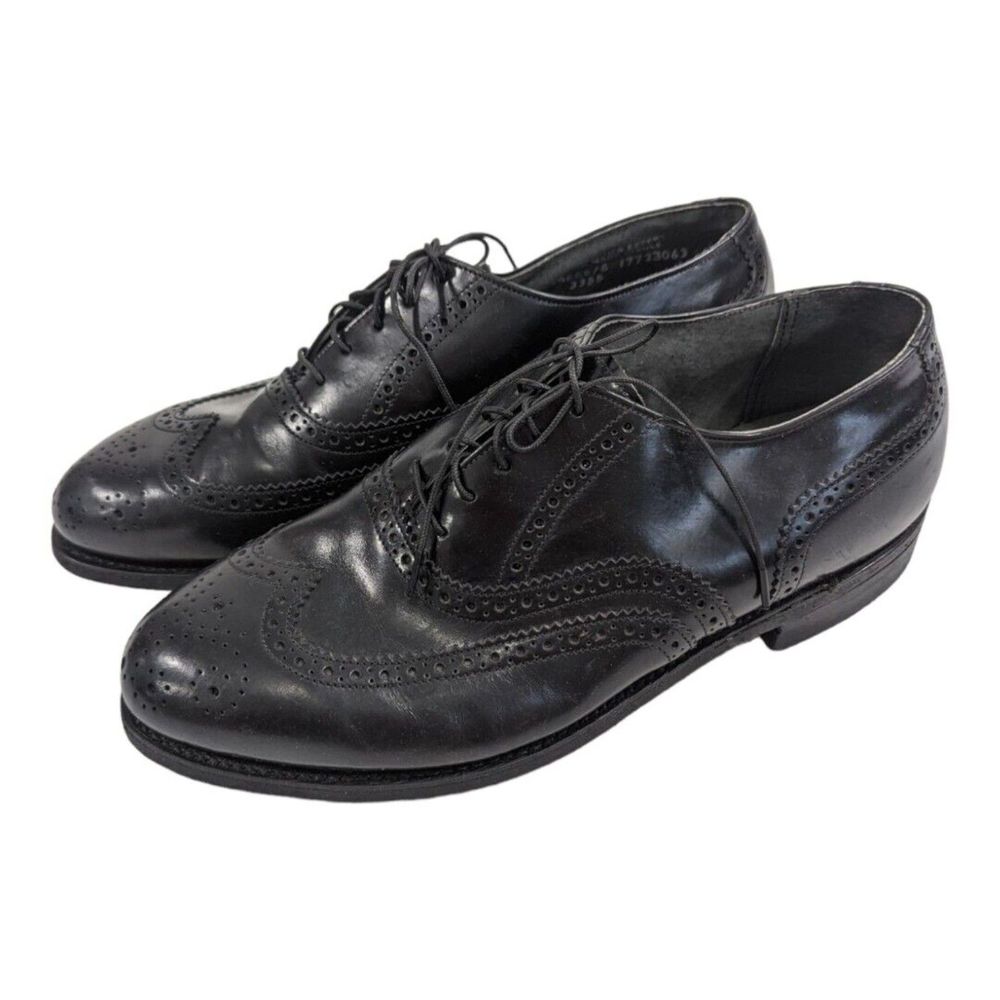 USA MADE Men's Shoes HANOVER Wingtip Oxford Sz 8.5 EEE Black Leather‎